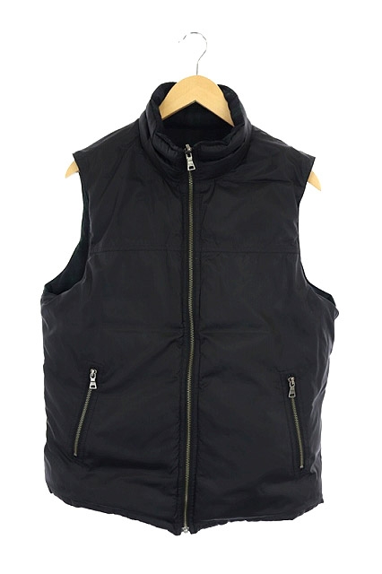 バーバリーブラックレーベル BURBERRY BLACK LABEL ダウンベスト ジップアップ リバーシブル チェック L 黒 緑 /HH ■OS メンズ